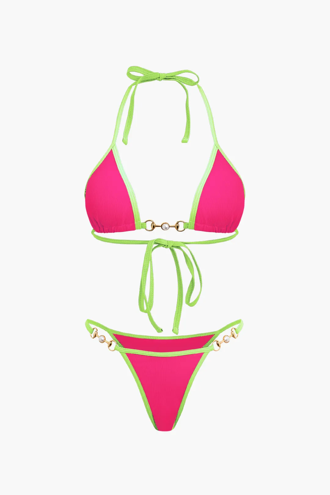 MICAS Swimwear|Vacation Sets-Pearl Detail Halter 2-piece Bikini Set