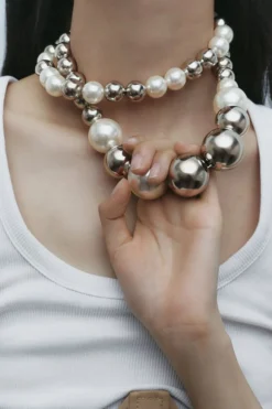 MICAS Necklaces|Accessories-Pearl Double-Layered Necklace SILVER