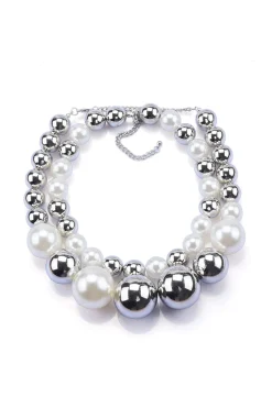 MICAS Necklaces|Accessories-Pearl Double-Layered Necklace SILVER