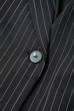 MICAS Outerwear|Outerwear-Pinstripe Print Notched Lapel Blazer BLACK