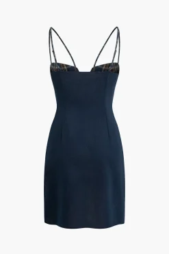 MICAS Mini Dresses-Plaid Detail Bustier Slip Mini Dress DARK BLUE