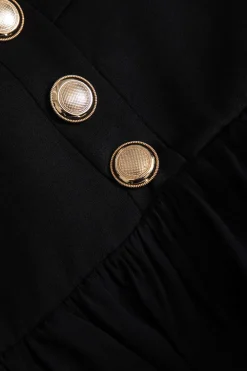 MICAS Skirts-Pleated Button Puff Mini Skirt BLACK