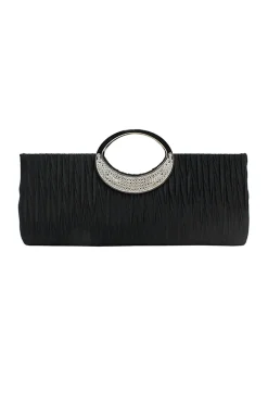 MICAS Bags|Accessories-Pleated Design Rhinestone Clutch Bag BLACK