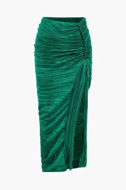 MICAS Skirt Sets|Vacation Sets-Pleated Halter Backless Top And Split Midi Skirt Set