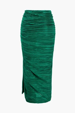 MICAS Skirt Sets|Vacation Sets-Pleated Halter Backless Top And Split Midi Skirt Set