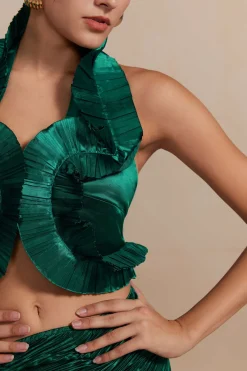 MICAS Skirt Sets|Vacation Sets-Pleated Halter Backless Top And Split Midi Skirt Set