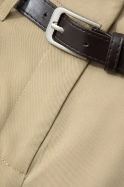 MICAS Pants-Pleated Wide Leg Pants With Belt KHAKI