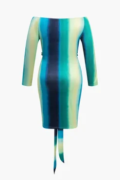 MICAS Long Sleeve Dresses-Plus Size Ombre Tie Front Midi Dress GREEN