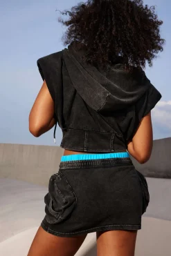 MICAS Skirts-Pocket Drawstring Mini Skirt DARK GRAY