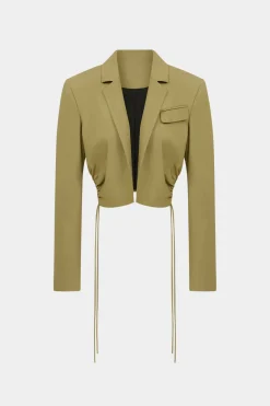 MICAS Outerwear|Outerwear-Pocket Notched Lapel Drawstring Blazer BROWN