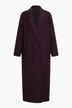MICAS Outerwear|Outerwear-Pocketed Button Notched Lapel Coat BURGUNDY