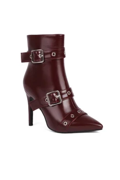 MICAS Boots|Shoes-Pointed Metallic Faux Leather Ankle Boots BURGUNDY