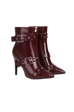 MICAS Boots|Shoes-Pointed Metallic Faux Leather Ankle Boots BURGUNDY