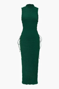MICAS Maxi Dresses-Popcorn Textured Tie Side Sleeveless Maxi Dress DARK GREEN