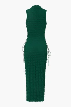 MICAS Maxi Dresses-Popcorn Textured Tie Side Sleeveless Maxi Dress DARK GREEN