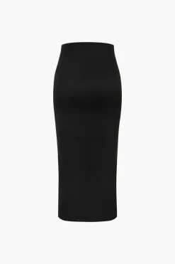 MICAS Skirts-Pothook Detail Slit Midi Skirt BLACK