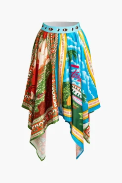 MICAS Skirts-Print Asymmetrical Skirt MULTICOLOR