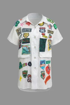 MICAS Blouses & Shirts-Print Knot Front Cropped Shirt WHITE