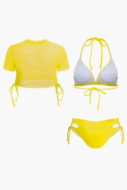 MICAS Swimwear|Vacation Sets-Print T-shirt And Tie Halter Bikini Set