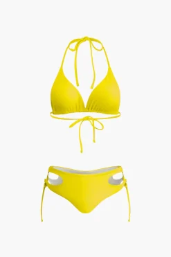 MICAS Swimwear|Vacation Sets-Print T-shirt And Tie Halter Bikini Set