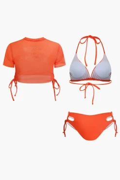 MICAS Swimwear|Vacation Sets-Print T-shirt And Tie Halter Bikini Set