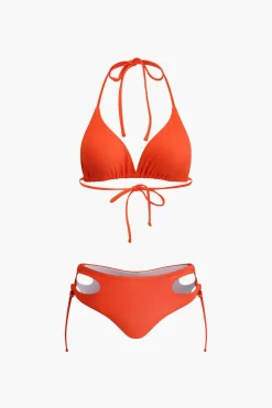 MICAS Swimwear|Vacation Sets-Print T-shirt And Tie Halter Bikini Set