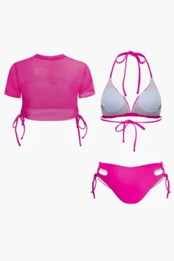 MICAS Swimwear|Vacation Sets-Print T-shirt And Tie Halter Bikini Set