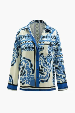 MICAS Long Sleeve Tops|Long Sleeves Tops-Printed Chest Pocket Long Sleeve Shirt BLUE