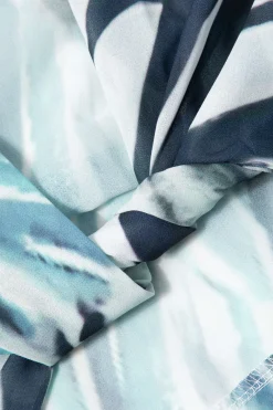 MICAS Skirt Sets|Vacation Sets-Printed Lantern Sleeve Twist Hem Shirt And Asymmetric Fringe Skirt Set BLUE