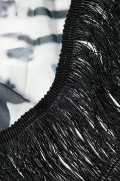 MICAS Skirt Sets|Vacation Sets-Printed Lantern Sleeve Twist Hem Shirt And Asymmetric Fringe Skirt Set BLUE