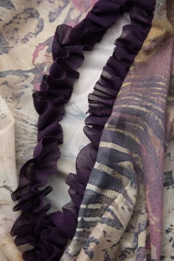 MICAS Maxi Dresses-Printed Ruffle Cut Out Mesh Slit Slip Maxi Dress