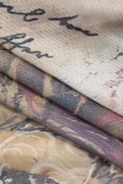 MICAS Maxi Dresses-Printed Ruffle Cut Out Mesh Slit Slip Maxi Dress