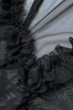 MICAS Maxi Dresses-Printed Ruffle Cut Out Mesh Slit Slip Maxi Dress