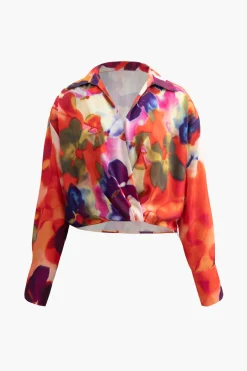 MICAS Long Sleeve Tops|Long Sleeves Tops-Printed Satin Blouse