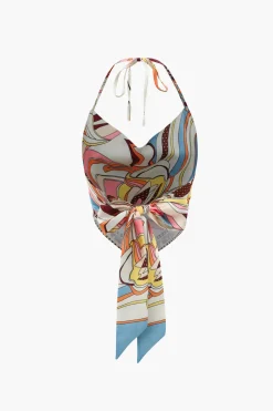 MICAS Pant Sets-Printed Satin Halter Tie Cami And Wide Leg Pants Set MULTICOLOR