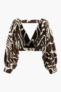 MICAS Long Sleeve Tops|Long Sleeves Tops-Printed V-neck Back Cut Out Crop Blouse MULTICOLOR