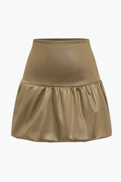 MICAS Skirts-Pu Leather Ruched A-Line Skirt