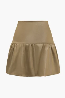 MICAS Skirts-Pu Leather Ruched A-Line Skirt