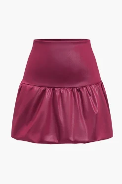 MICAS Skirts-Pu Leather Ruched A-Line Skirt