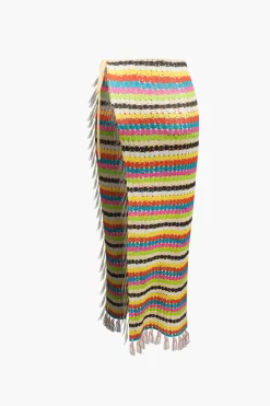 MICAS Skirts-Rainbow Crochet Split Tassel Cover-Up Skirt MULTICOLOR