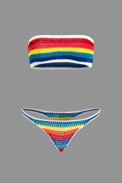 MICAS Swimwear|Vacation Sets-Rainbow Stripe Crochet Bikini Set