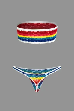 MICAS Swimwear|Vacation Sets-Rainbow Stripe Crochet Bikini Set