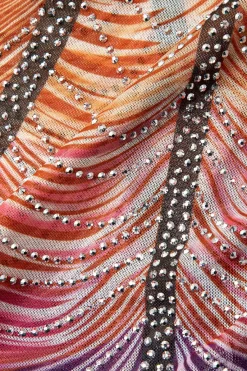 MICAS Mini Dresses-Rainbow Striped Rhinestone Bodycon Mini Dress