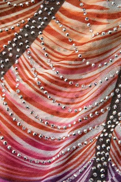 MICAS Mini Dresses-Rainbow Striped Rhinestone Bodycon Mini Dress