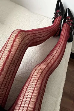 MICAS Tights|Accessories-Retro Diamond Vertical Stripes Hollowed-Out Tights