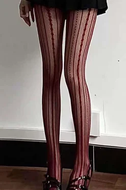 MICAS Tights|Accessories-Retro Diamond Vertical Stripes Hollowed-Out Tights