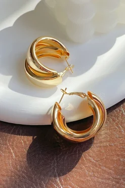 MICAS Earrings|Accessories-Retro Double-Layer Metal Earrings PURE GOLD