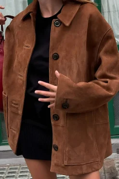 MICAS Outerwear|Outerwear-Retro Print Button Pocket Jacket BROWN