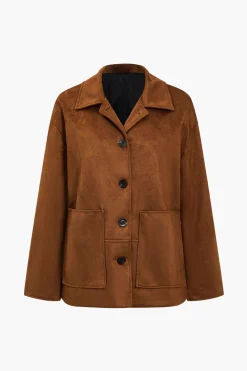 MICAS Outerwear|Outerwear-Retro Print Button Pocket Jacket BROWN