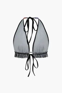 MICAS Short Sets-Retro Print Halter Backless Fringe Shorts Set MULTICOLOR